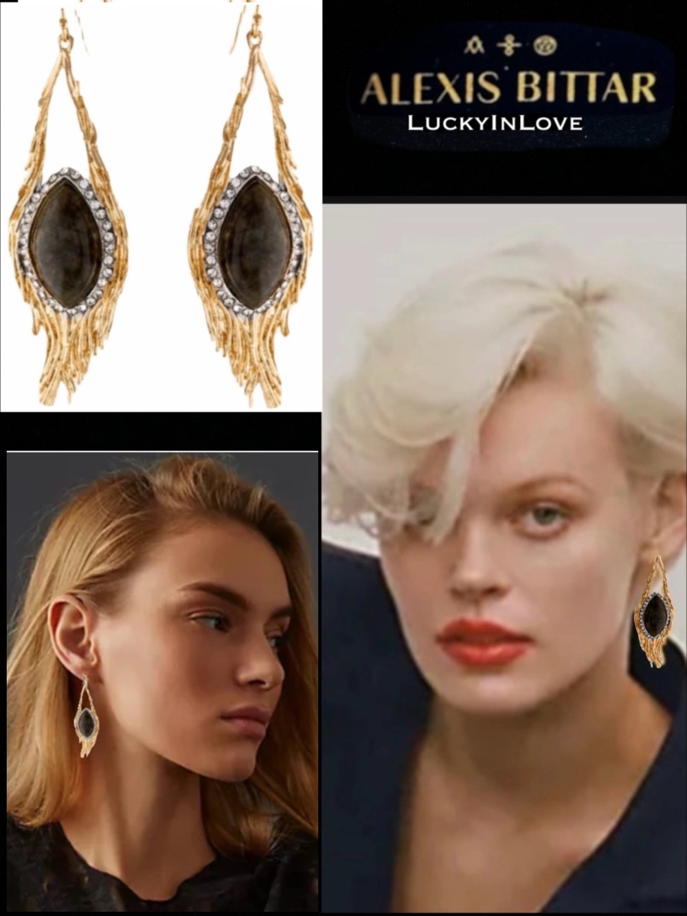 ALEXIS BITTAR • Gold Maldivian Feather Nest Dark Labradorite Stone Drop Earrings
